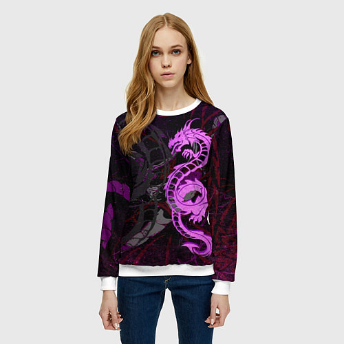 Женский свитшот Неоновый дракон purple dragon / 3D-Белый – фото 3