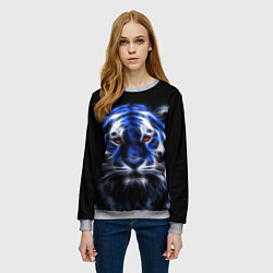 Свитшот женский Синий неоновый тигр, цвет: 3D-меланж — фото 2