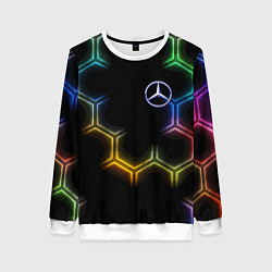 Свитшот женский Mercedes - neon pattern, цвет: 3D-белый