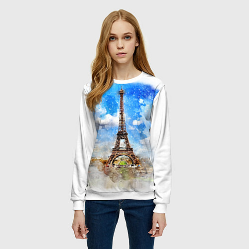 Женский свитшот Париж Эйфелева башня рисунок / 3D-Белый – фото 3