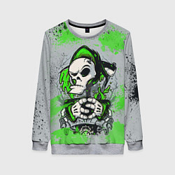 Свитшот женский Slipknot скелет green, цвет: 3D-меланж