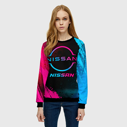 Женский свитшот Nissan - neon gradient / 3D-Черный – фото 3