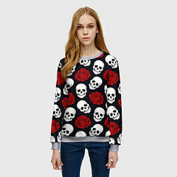 Свитшот женский Весёлые черепки и розы, цвет: 3D-меланж — фото 2