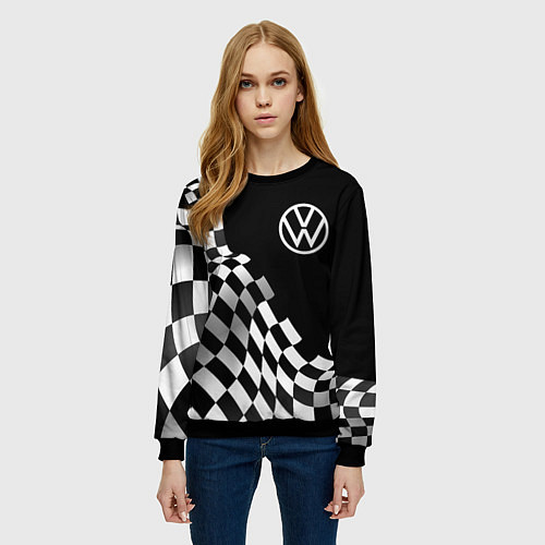 Женский свитшот Volkswagen racing flag / 3D-Черный – фото 3