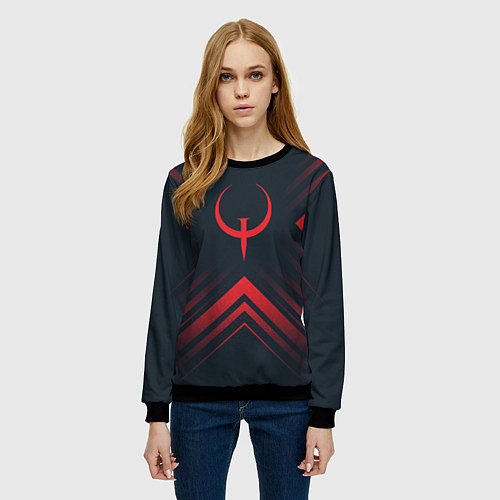 Женский свитшот Красный символ Quake на темном фоне со стрелками / 3D-Черный – фото 3