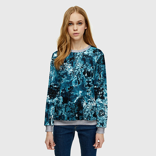 Женский свитшот Гранж - абстрактные синие разводы / 3D-Меланж – фото 3
