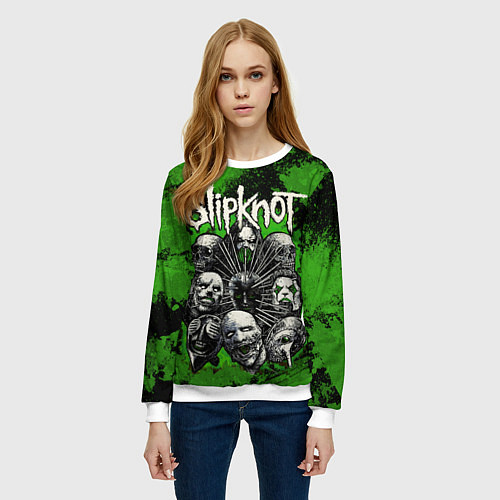 Женский свитшот Slipknot green abstract / 3D-Белый – фото 3