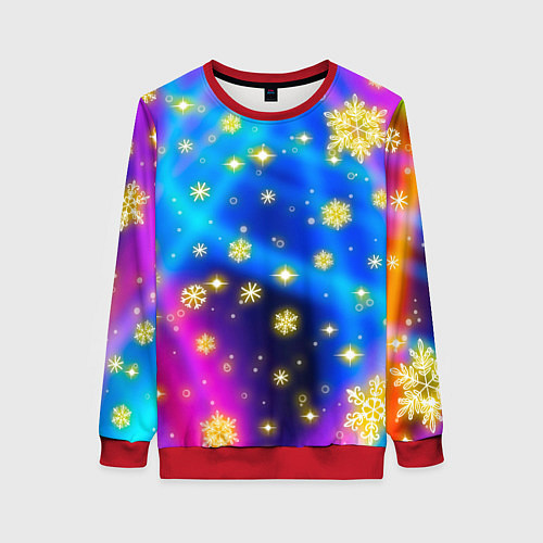 Женский свитшот Снежинки и звезды - яркие цвета / 3D-Красный – фото 1