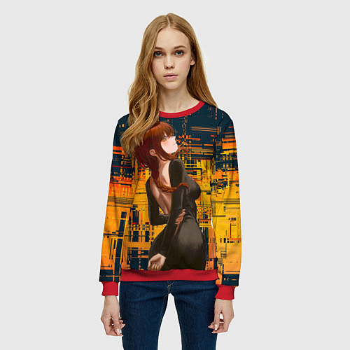 Женский свитшот Макима - chainsaw man / 3D-Красный – фото 3