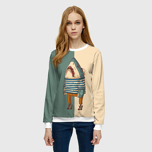 Женский свитшот Акула-моряк / 3D-Белый – фото 3