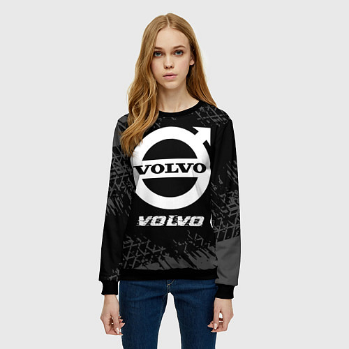 Женский свитшот Volvo speed на темном фоне со следами шин / 3D-Черный – фото 3