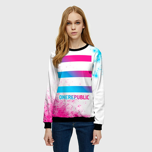 Женский свитшот OneRepublic neon gradient style / 3D-Черный – фото 3