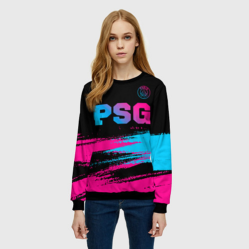 Женский свитшот PSG - neon gradient: символ сверху / 3D-Черный – фото 3