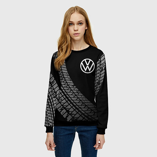 Женский свитшот Volkswagen tire tracks / 3D-Черный – фото 3