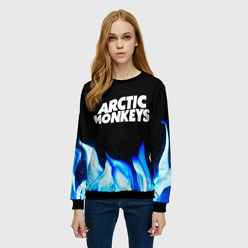 Женский свитшот Arctic Monkeys blue fire / 3D-Черный – фото 3