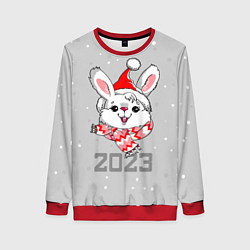 Свитшот женский Белый кролик в шарфе 2023, цвет: 3D-красный