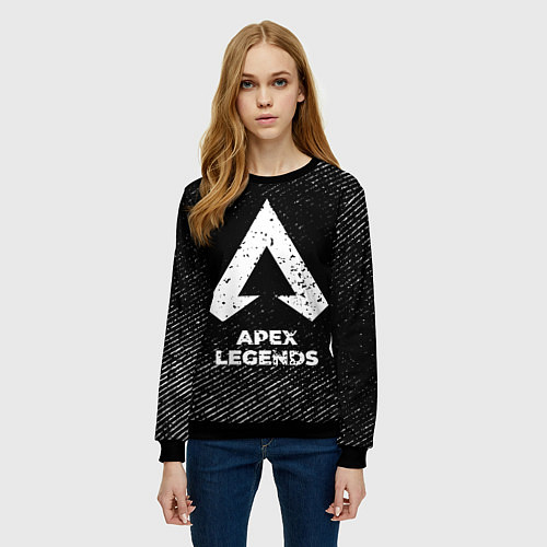 Женский свитшот Apex Legends с потертостями на темном фоне / 3D-Черный – фото 3