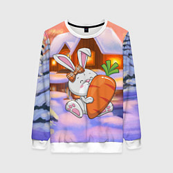 Свитшот женский Зайчик с большой морковью, цвет: 3D-белый