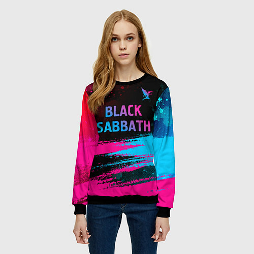 Женский свитшот Black Sabbath - neon gradient: символ сверху / 3D-Черный – фото 3