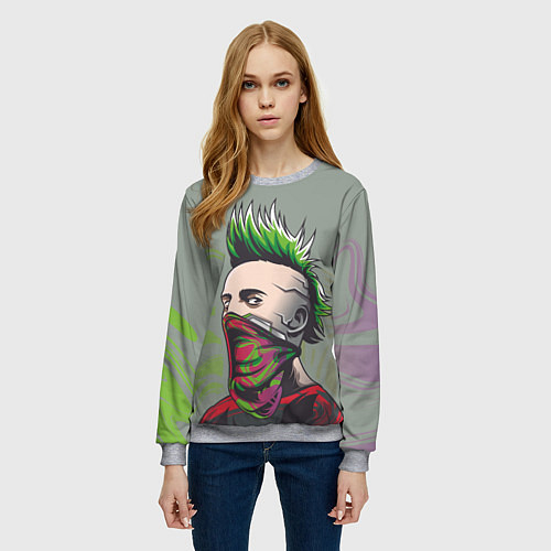 Женский свитшот Панк с зелеными волосами / 3D-Меланж – фото 3