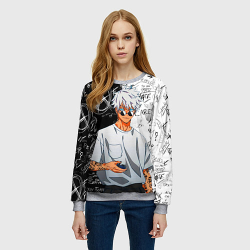 Женский свитшот Сатору Годжо в очках - магическая битва / 3D-Меланж – фото 3