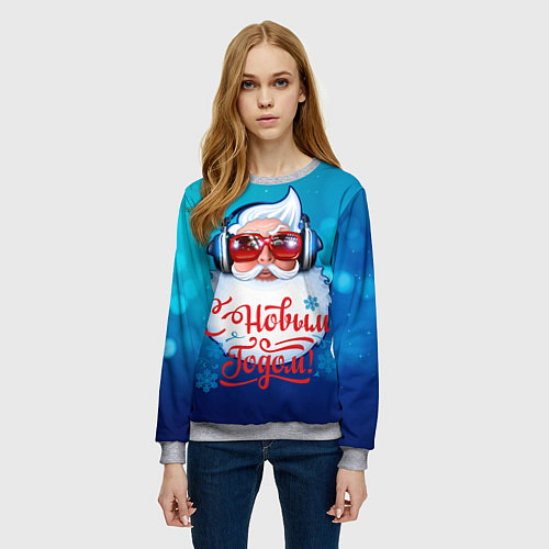 Женский свитшот Санта в наушниках / 3D-Меланж – фото 3
