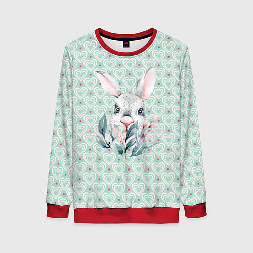 Женский свитшот Кролик в цветах / 3D-Красный – фото 1