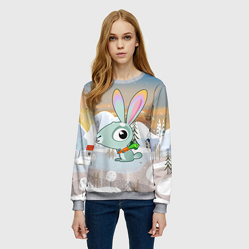 Женский свитшот Маленький кролик с морковкой / 3D-Меланж – фото 3