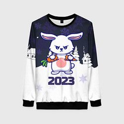 Свитшот женский Зайчик ломает морковку 2023, цвет: 3D-черный