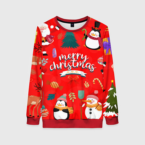 Женский свитшот Merry christmas art / 3D-Красный – фото 1
