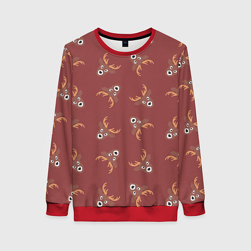 Женский свитшот Эстетика: праздничные олени на бордовом фоне / 3D-Красный – фото 1