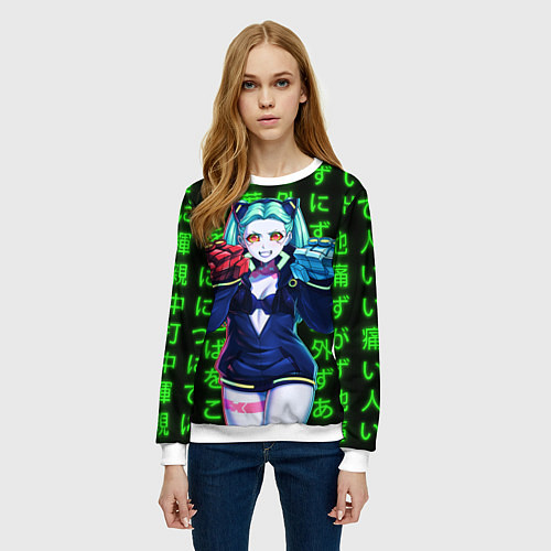 Женский свитшот Неоновые иероглифы - Rebecca / 3D-Белый – фото 3