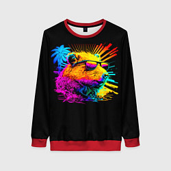 Свитшот женский Капибара в тёмных очках - поп арт, цвет: 3D-красный