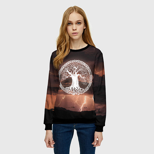 Женский свитшот Yggdrasil white rune / 3D-Черный – фото 3