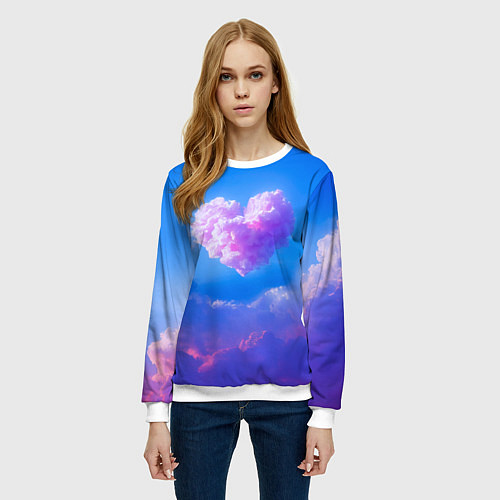 Женский свитшот Облако в форме сердца / 3D-Белый – фото 3