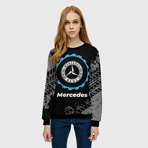 Женский свитшот Mercedes в стиле Top Gear со следами шин на фоне / 3D-Черный – фото 3