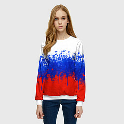 Свитшот женский Флаг России с горизонтальными подтёками, цвет: 3D-белый — фото 2