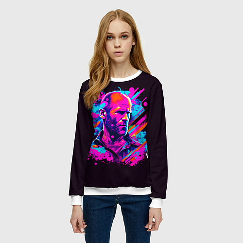 Женский свитшот Jason Statham - pop art / 3D-Белый – фото 3