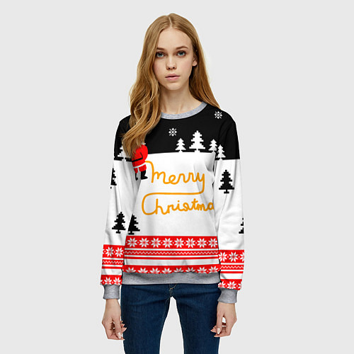 Женский свитшот Merry christmas - Санта Клаус / 3D-Меланж – фото 3