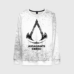 Свитшот женский Assassins Creed с потертостями на светлом фоне, цвет: 3D-белый