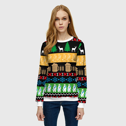 Женский свитшот Новогодний узор с пивом / 3D-Белый – фото 3