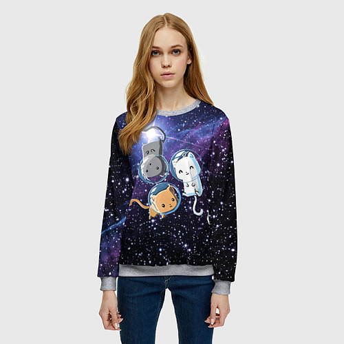 Женский свитшот Три котика в открытом космосе / 3D-Меланж – фото 3