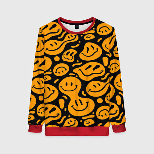 Женский свитшот Растекающийся оранжевый смайл / 3D-Красный – фото 1