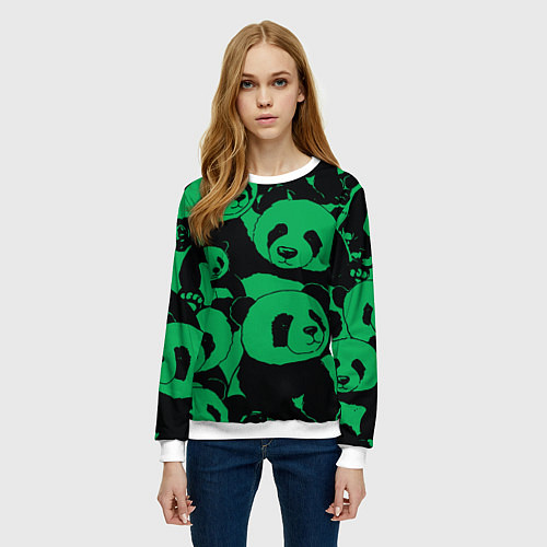 Женский свитшот Panda green pattern / 3D-Белый – фото 3