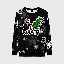 Свитшот женский What котик роняет ёлку, цвет: 3D-черный