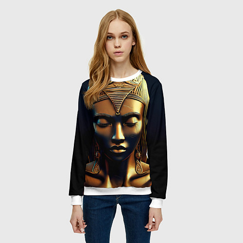 Женский свитшот Нейросеть - золотая статуя египетской царицы / 3D-Белый – фото 3