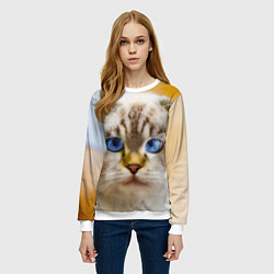 Свитшот женский Кошка породы шотландская вислоухая косоглазая, цвет: 3D-белый — фото 2