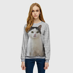Свитшот женский Задумчивый котик, цвет: 3D-меланж — фото 2