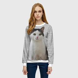 Свитшот женский Задумчивый котик, цвет: 3D-белый — фото 2