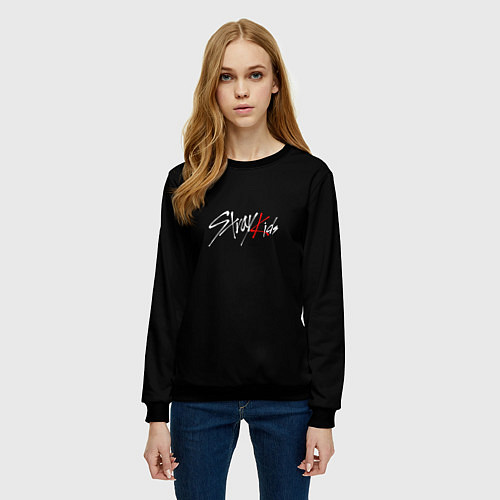 Женский свитшот Stray Kids white logo / 3D-Черный – фото 3